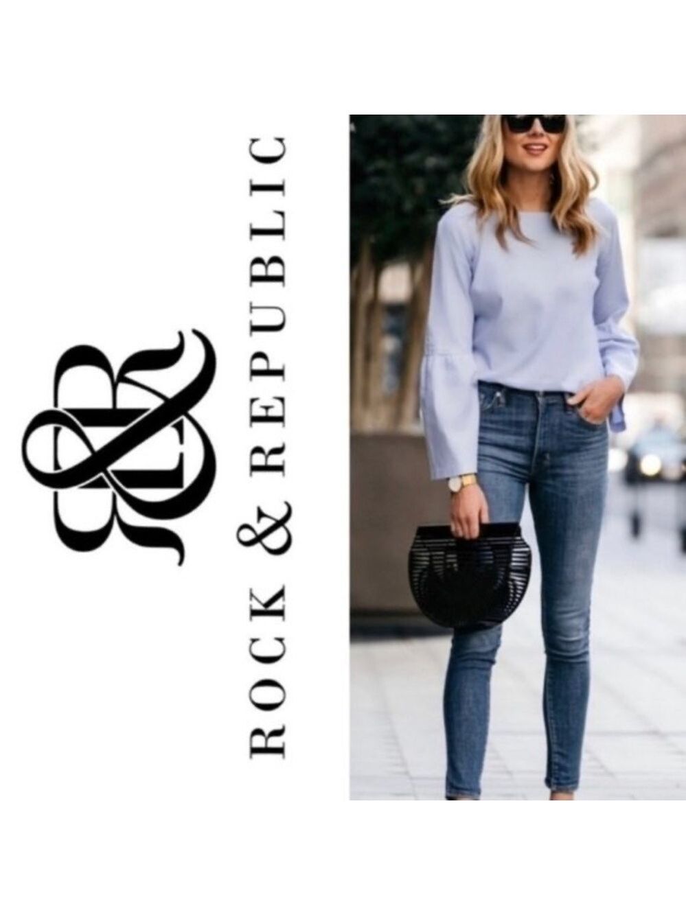 Rock & Republic Berlin Dark Blue Denim Embossed R&R Logo Skinny Jeans Sz 4